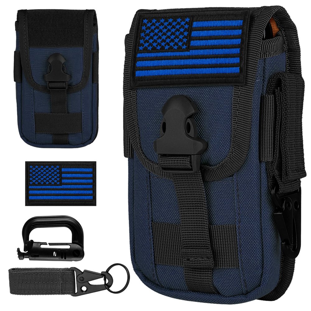 IronSeals Tactical Cell Phone Holster Pouch, Smartphone Pouch Phone Case Gadget Bag Molle Attachment Belt Holder Waist Bag for 4.7"-6.9" with US Flag Patch and Gear Clip for iPhone 17 Pro/16 Pro