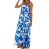 FQFGGYD Summer Dresses for Women Printed Maxi Dress Casual Beach Sundress Scoop Neck Halter Boho Dresses Wedding Guest Dress Blue view 3