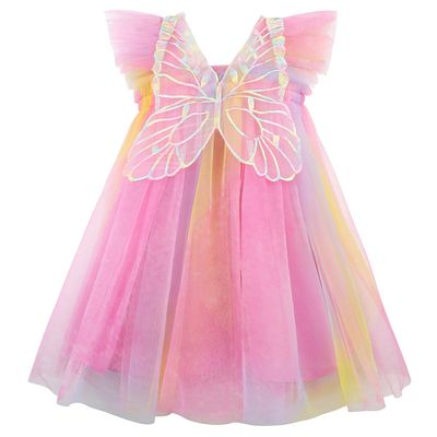 AGQT Baby Girls Tulle Tutu Dress Sleeveless Toddler Butterfly Print Back Tutu Dresses Birthday Party Gowns Wedding Layered Lace Holiday Mini Dress Summer Sundress Pink Red Size 18-24 Months