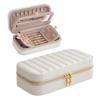 SONGMICS HOME Travel Jewelry Case, Travel Jewelry Box Organizer with Mirror, 4.1 x 8 x 2.4 Inches, Stitching, Portable, Gift Idea, Cloud White UJBC180W01 view 1