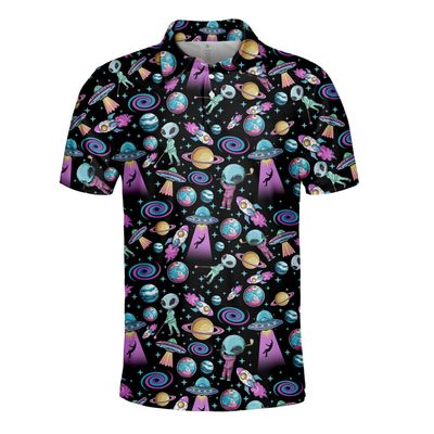 Alien Polo Shirts for Men Women, Funny Alien Shirt Men Short Sleeve, Space Polo Shirt, Mens Golf Polo Shirt