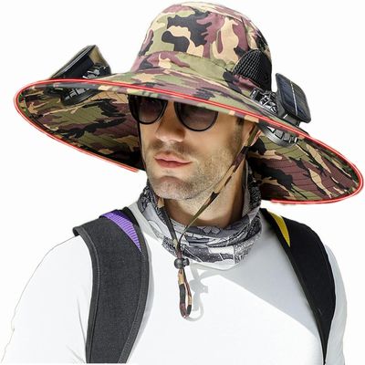 EZGHAR Wide Brim Solar Fan Outdoor Fishing Hat-Solar & USB Charging,Outdoor Fishing Hat,Hat with Fan,Solar Fan Hat Upf50+ (US, Alpha, One Size, Camouflage1Reinforced Brim)