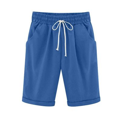 ZYXTIM Cotton Linen Shorts for Women Loose Fit Knee Length Bermuda Shorts Elastic Waist Workout Shorts Casual Summer Beach Shorts