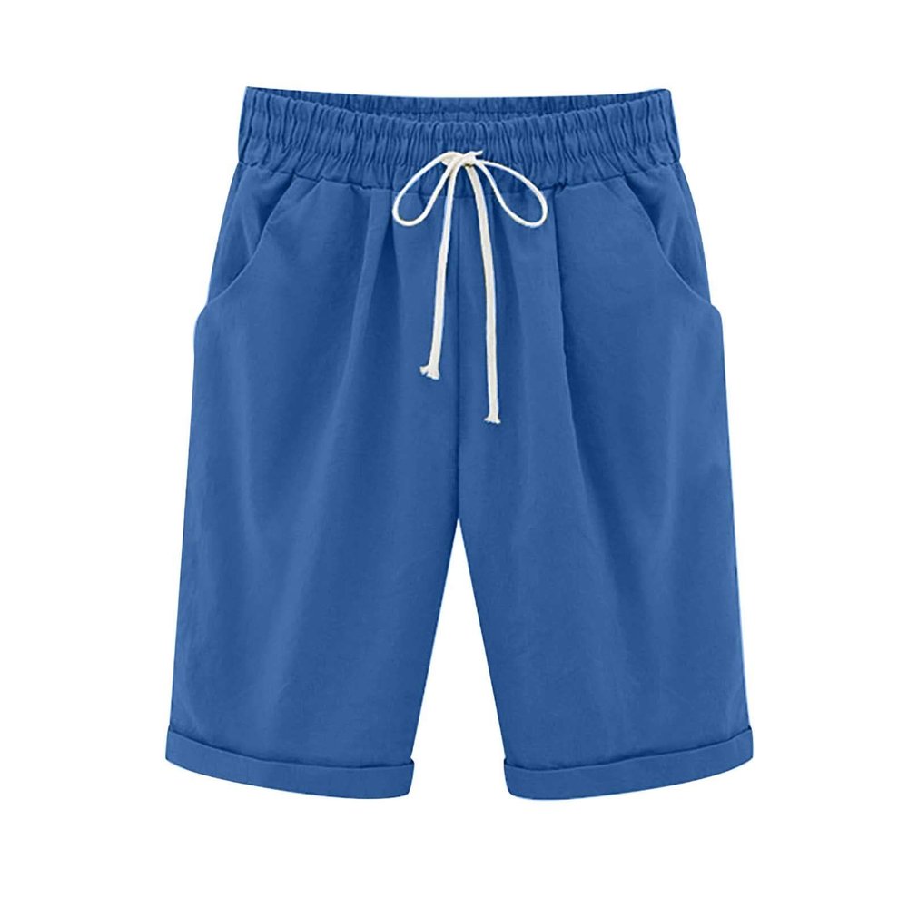 ZYXTIM Cotton Linen Shorts for Women Loose Fit Knee Length Bermuda Shorts Elastic Waist Workout Shorts Casual Summer Beach Shorts