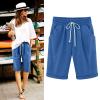 ZYXTIM Cotton Linen Shorts for Women Loose Fit Knee Length Bermuda Shorts Elastic Waist Workout Shorts Casual Summer Beach Shorts view 2