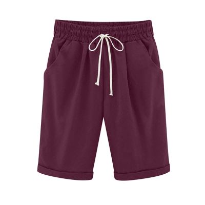 ZYXTIM Cotton Linen Shorts for Women Loose Fit Knee Length Bermuda Shorts Elastic Waist Workout Shorts Casual Summer Beach Shorts