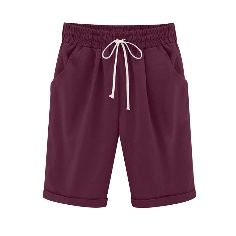 ZYXTIM Cotton Linen Shorts for Women Loose Fit Knee Length Bermuda Shorts Elastic Waist Workout Shorts Casual Summer Beach Shorts