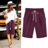 ZYXTIM Cotton Linen Shorts for Women Loose Fit Knee Length Bermuda Shorts Elastic Waist Workout Shorts Casual Summer Beach Shorts view 2