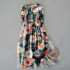 Ceboyel Women Bohemian Cotton Linen Dresses 3/4 Sleeve Maxi Long Dress Plain Classic Dresses Trendy Boho Dresses with Belt Spring Dresses for Women 2024 Trendy Blue 3X view 2
