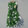 Ceboyel Women Bohemian Cotton Linen Dresses 3/4 Sleeve Maxi Long Dress Plain Classic Dresses Trendy Boho Dresses with Belt Long Sleeve Prom Dress Green XL view 3