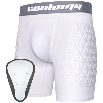 COOLOMG Youth Boys Sliding Shorts with Athletic Cup Baseball Football White