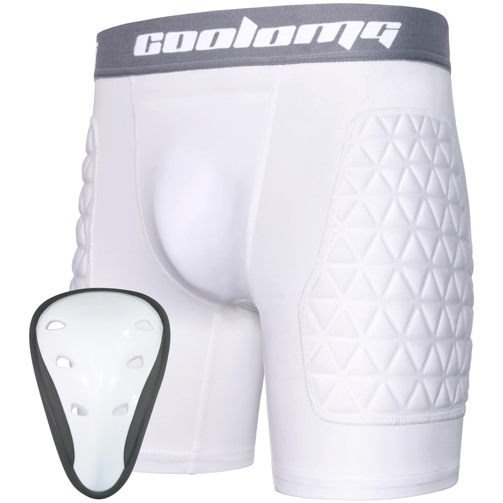 COOLOMG Youth Boys Sliding Shorts with Athletic Cup Baseball Football White