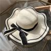LIUPFRDJK Straw hat Woman Summer Beach hat Seaside Sun Protection face Cover Travel Vacation Sun hat Cool hat, Creamy - Straight-edged view 3