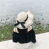 LIUPFRDJK Straw hat Woman Summer Beach hat Seaside Sun Protection face Cover Travel Vacation Sun hat Cool hat, Creamy - Straight-edged view 4