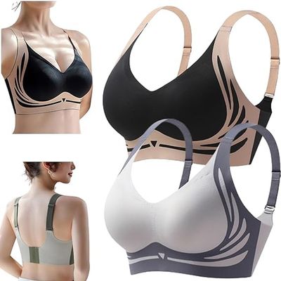 2PCS Lifting Anti-Sagging Wireless Push-up Bra, Push-up Bra Without Wires, Breathable Breast Push-up Anti-Sagging Bra (E,XL)