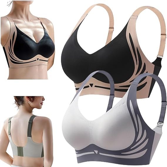 2PCS Lifting Anti-Sagging Wireless Push-up Bra, Push-up Bra Without Wires, Breathable Breast Push-up Anti-Sagging Bra (E,XL)