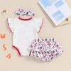 ZINTAOZT Infant Baby Girls 4th of July Outfits Romper T-shirt Tops Shorts with Hairband 3Pcs Patriotic Clothes Set (F White, 3-6 Months) view 3