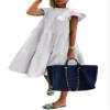 chouyatou Women's Summer Flutter Sleeve Tiered Babydoll Dress Cute A-Line Midi Long Tunic Dress (Large, White) view 1