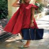 chouyatou Women's Summer Flutter Sleeve Tiered Babydoll Dress Cute A-Line Midi Long Tunic Dress (Large, Red) view 2