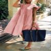 chouyatou Women's Summer Flutter Sleeve Tiered Babydoll Dress Cute A-Line Midi Long Tunic Dress (Medium, Pink) view 2