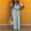 TIAFORD Womens Bohemian Wrap V Neck Maxi Dress Casual Short Sleeve Belted Dress Summer Polka Dots Flowy Beach Dress view 2