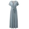 TIAFORD Womens Bohemian Wrap V Neck Maxi Dress Casual Short Sleeve Belted Dress Summer Polka Dots Flowy Beach Dress view 3