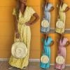 TIAFORD Womens Bohemian Wrap V Neck Maxi Dress Casual Short Sleeve Belted Dress Summer Polka Dots Flowy Beach Dress view 4