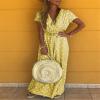 TIAFORD Womens Bohemian Wrap V Neck Maxi Dress Casual Short Sleeve Belted Dress Summer Polka Dots Flowy Beach Dress view 2