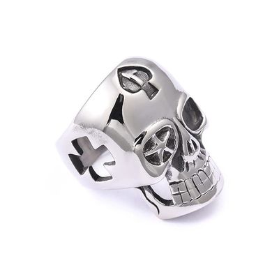 KUAIOUU Jewelry Men's Ring Men's Cross Skull Ring Steel Hollow Ring Creative Ghost Head Fashion Jewelry(12#)