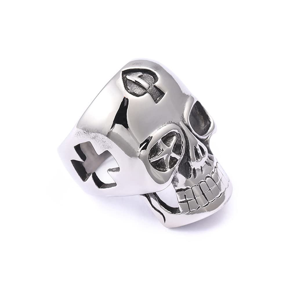 KUAIOUU Jewelry Men's Ring Men's Cross Skull Ring Steel Hollow Ring Creative Ghost Head Fashion Jewelry(12#)
