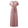 TIAFORD Womens Bohemian Wrap V Neck Maxi Dress Casual Short Sleeve Belted Dress Summer Polka Dots Flowy Beach Dress view 3