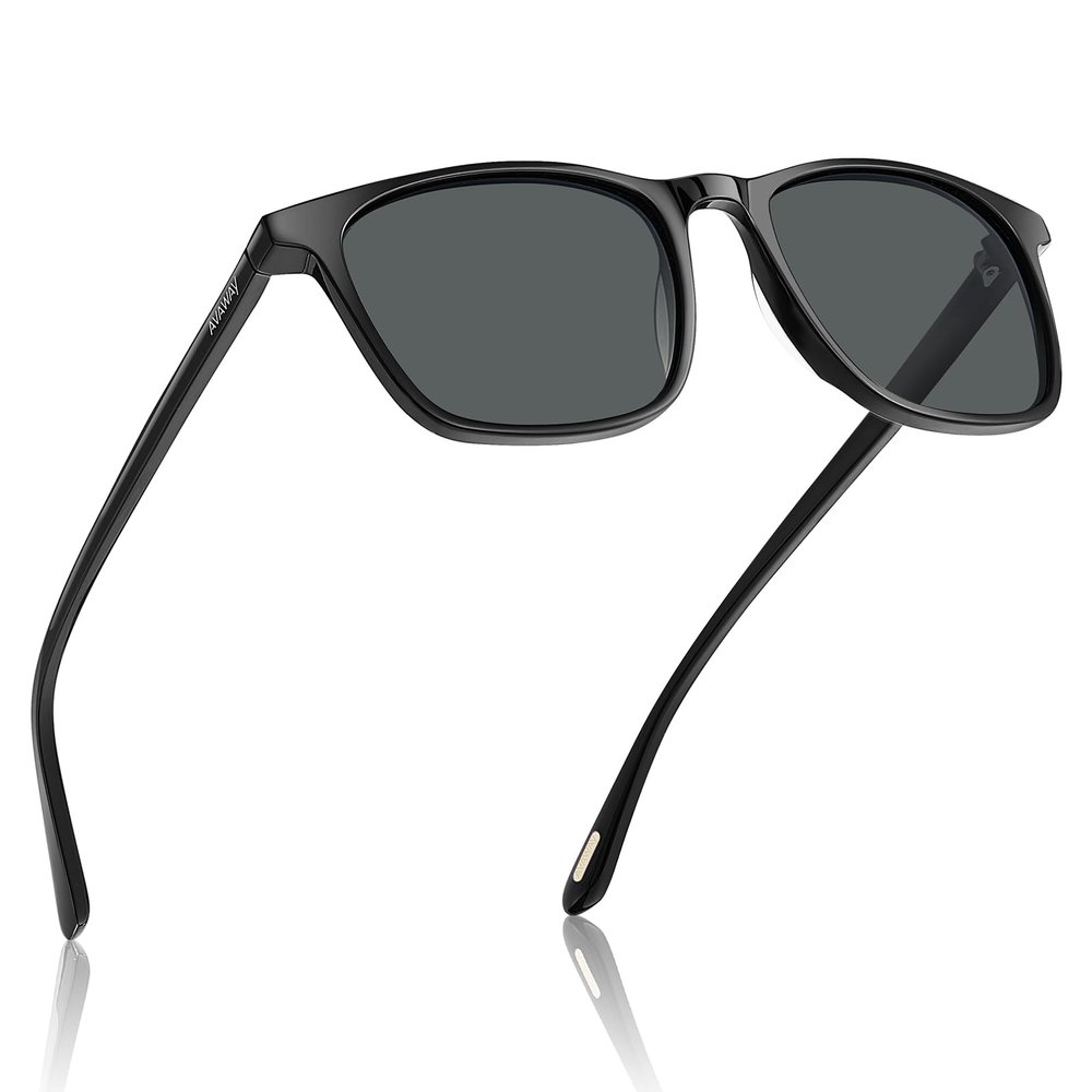 AVAWAY Acetate Polarized Sunglasses for Men UV400 Protection Fashion Retro Cool Square Frame Driving Fishing Golf Glasses Black Frame