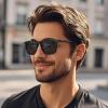 AVAWAY Acetate Polarized Sunglasses for Men UV400 Protection Fashion Retro Cool Square Frame Driving Fishing Golf Glasses Black Frame view 2