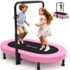 ANCHEER Mini Trampoline for Kids Indoor, Double Kids Trampoline with Adjustable Center Handlebar, 56"X36" Rebounder Trampoline Foldable, Max Load 220 LBS,Pink