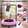 ANCHEER Mini Trampoline for Kids Indoor, Double Kids Trampoline with Adjustable Center Handlebar, 56"X36" Rebounder Trampoline Foldable, Max Load 220 LBS,Pink view 2