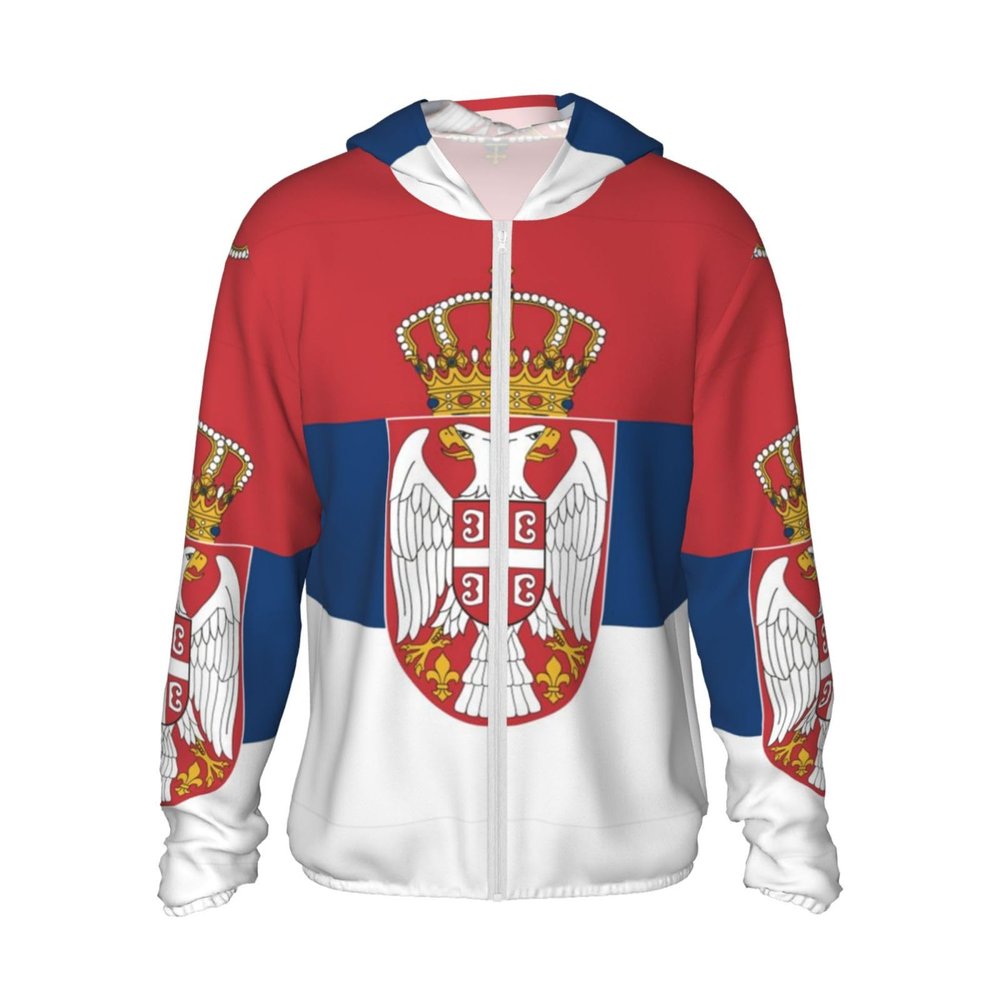Serbian Flag Sun Protection Hoodies Man Upf 50+ Tees Unisex With Pocket Hooded Black