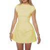 Women Cap Sleeve A Line Mini Dress Summer Party Sexy Solid Bodycon Short Dress Elegant Backless Mini Dress(B 00 Yellow,S) view 1