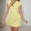 Women Cap Sleeve A Line Mini Dress Summer Party Sexy Solid Bodycon Short Dress Elegant Backless Mini Dress(B 00 Yellow,S) view 3