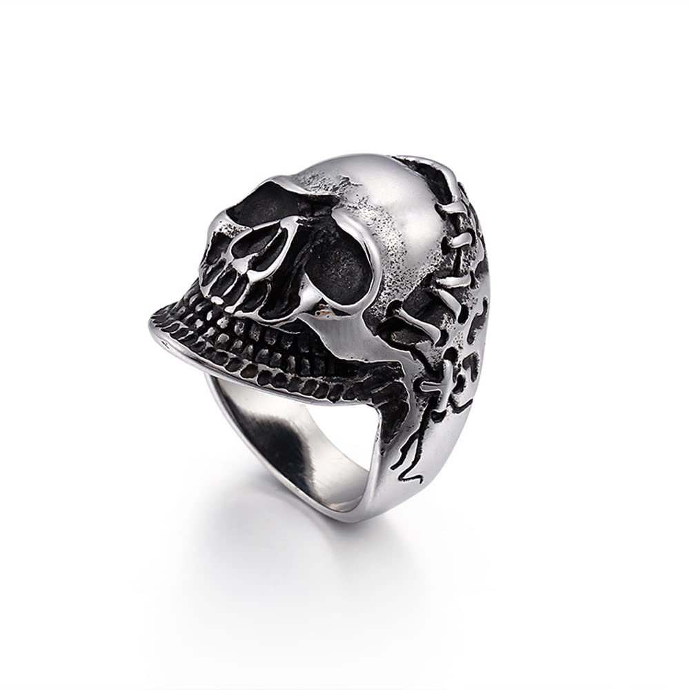 KUAIOUU Jewelry Men's Ring Men's Skull Rings Retro Trend Jewelry Hip-Hop Style Men's Stainless Steel Rings Personalized Fashion Jewelry(10#)