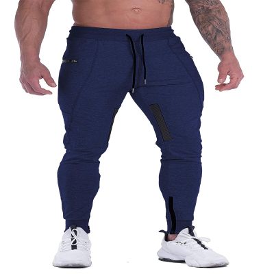 FIRSTGYM Mens Joggers Sweatpants Slim Fit Workout Training Thigh Mesh Gym Jogger Pants with Zipper Pockets Navy