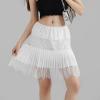 PMIYS Women's Lace Mini Skirt High Waist Pleated Skirts Y2k Summer Casual Tasseled Short Skirts Streetwear (01 White, S) view 3