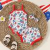ZINTAOZT Baby Girl 4th of July Outfit Strap Sleeveless Stars Striped Flag Tank Top Romper Shorts Headband 3Pcs Patriotic Set (I Red, 6-9 Months) view 2