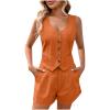 HGps8w Womens Summer 2 Piece Outfits V Neck Sleeveless Blazer Vest and Shorts Matching Business Work Clothes with Pockets view 1