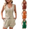 HGps8w Womens Summer 2 Piece Outfits V Neck Sleeveless Blazer Vest and Shorts Matching Business Work Clothes with Pockets view 2