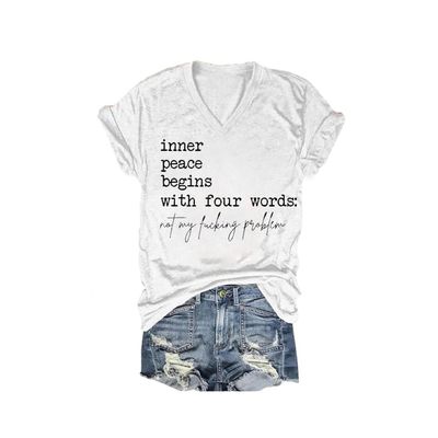MOGUI Inner Peace Begins with Four Words Sweatshirt Inner Peace Begins with Four Words T-Shirt Funny Sarcasm Shirt Funny Saying Graphic Tee Casual Loose Tops Tank Vintage Tee V-Neck T Shirt White