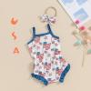 ZINTAOZT Baby Girl 4th of July Outfit Strap Sleeveless Stars Striped Flag Tank Top Romper Shorts Headband 3Pcs Patriotic Set (I Blue, 3-6 Months) view 2