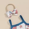 ZINTAOZT Baby Girl 4th of July Outfit Strap Sleeveless Stars Striped Flag Tank Top Romper Shorts Headband 3Pcs Patriotic Set (I Blue, 3-6 Months) view 4