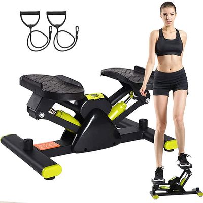 RWGOVLU Exercise Stepper for Home, Aerobic Stepper Fitness Legs Arm Full Body Training Exercise Machine, Up-Down Training, Quiet Fitness Stepper Including Resistance Bands, Load-Bearing 100kg