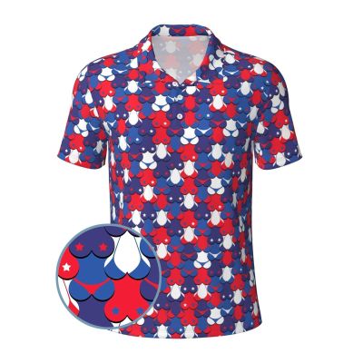 4th of July Flag of America Golf Shirts for Men, Funny Golf Polo Moisture Wicking Dry Fit Short Sleeve