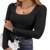 Ekouaer Womens Long Sleeve Shirts Square Neck Slim Fit Basic Tops Ribbed Thermal Undershirts Layering Tee Black X-Large view 1
